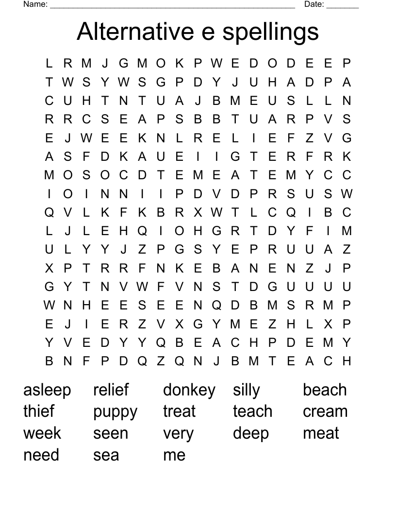 Alternative e spellings Word Search