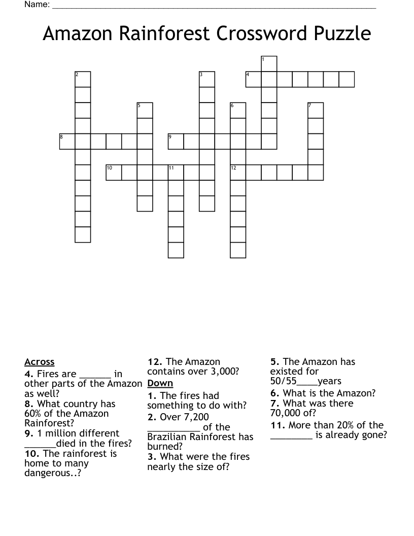 Amazon Rainforest Crossword Puzzle WordMint