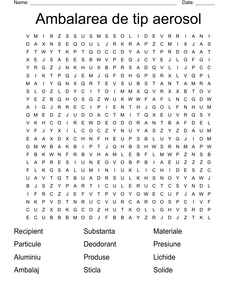 Ambalarea de tip aerosol Word Search