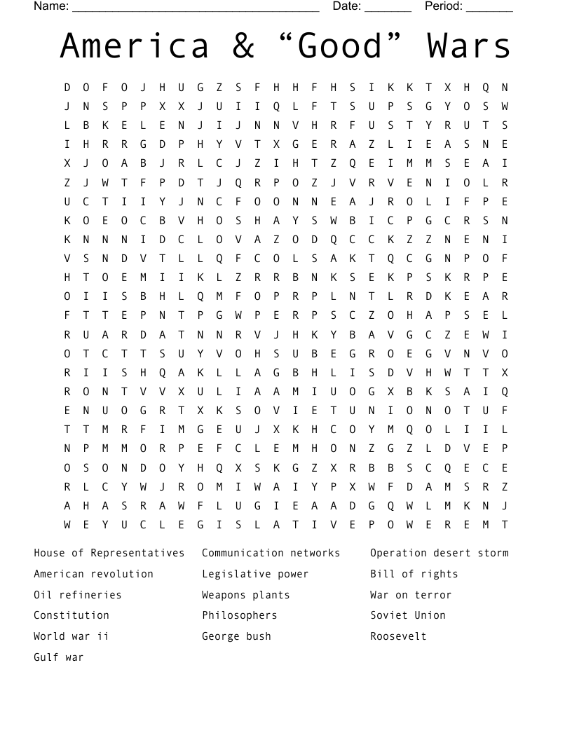 America & “Good” Wars Word Search
