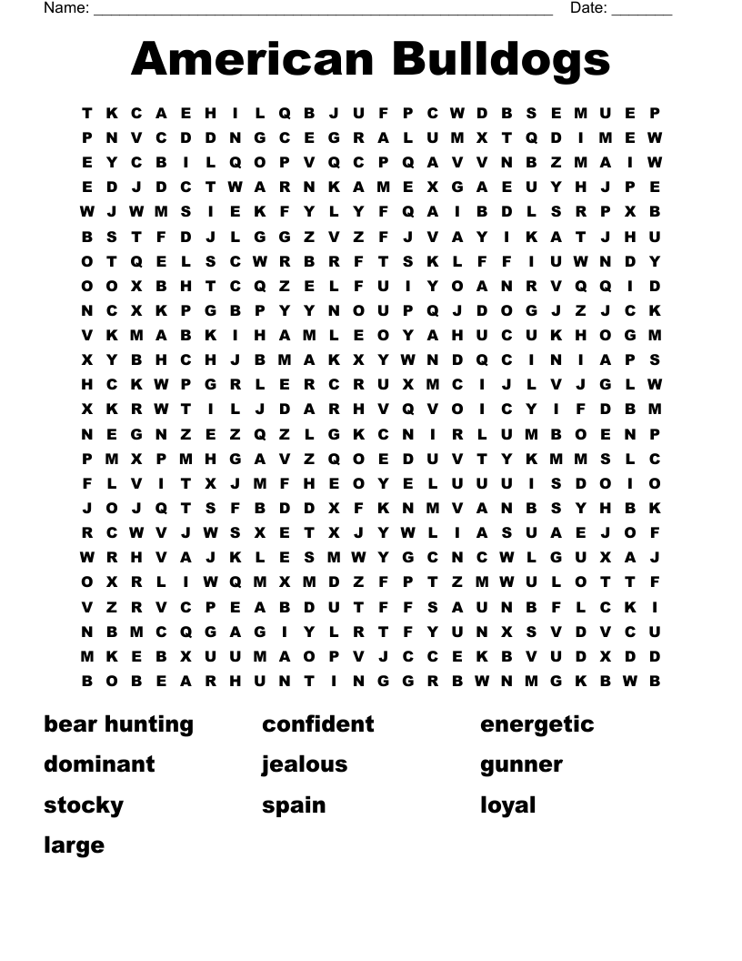 American Bulldogs  Word Search