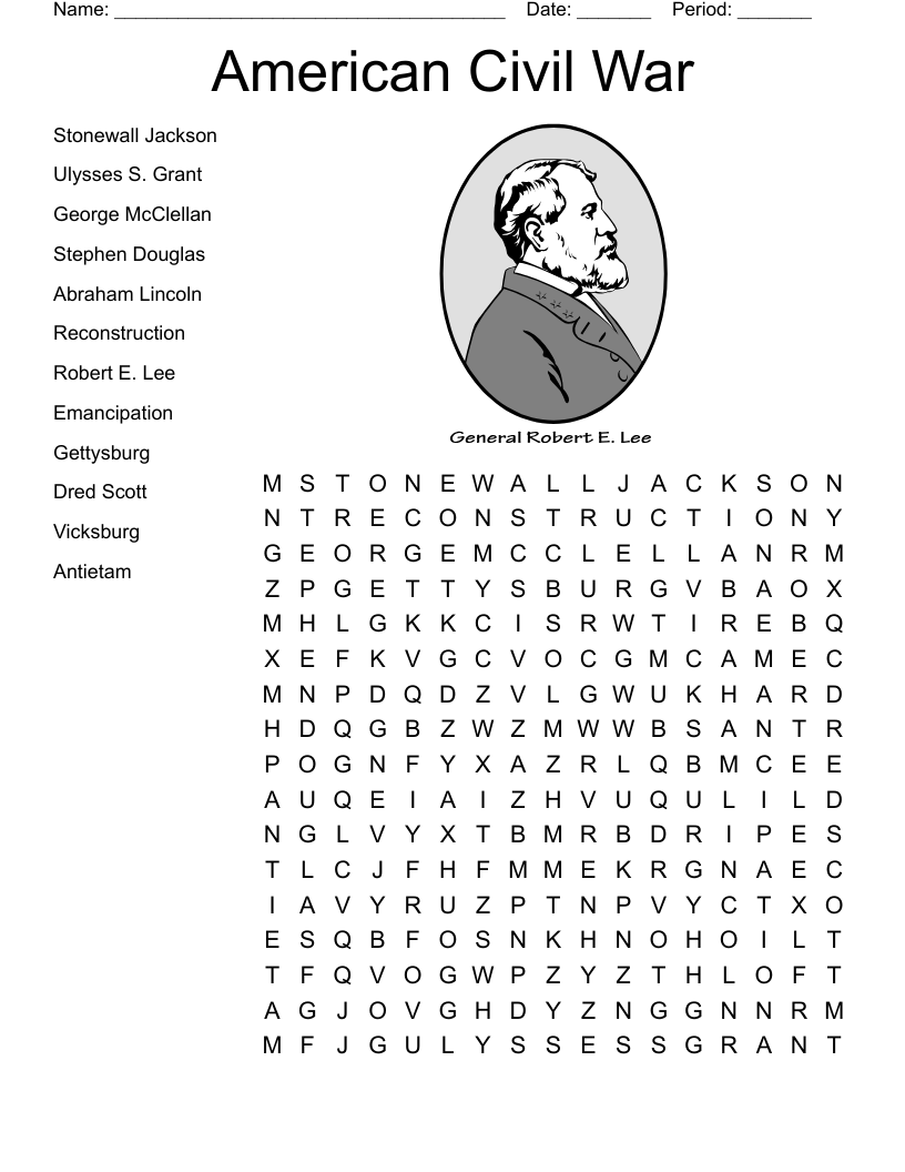 American Civil War Word Search WordMint