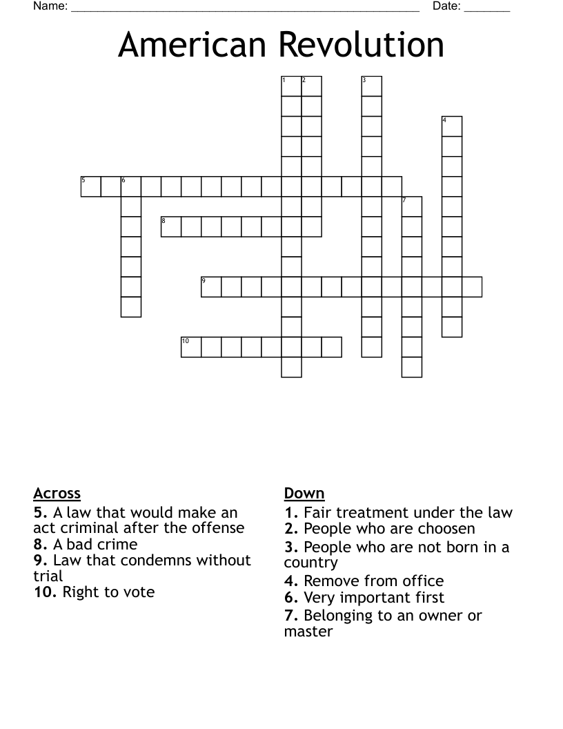 American Revolution Crossword