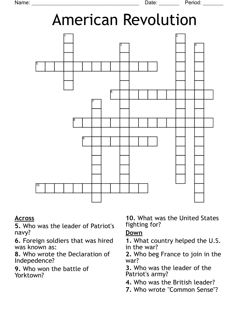 American Revolution  Crossword