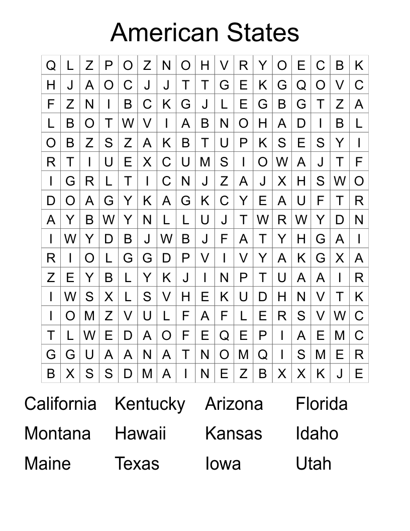 American States Word Search WordMint