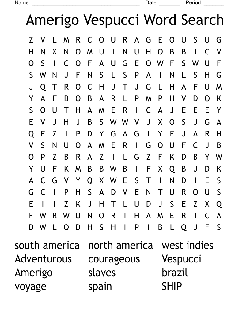 Amerigo Vespucci Word Search