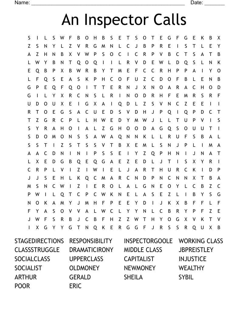 An Inspector Calls  Word Search