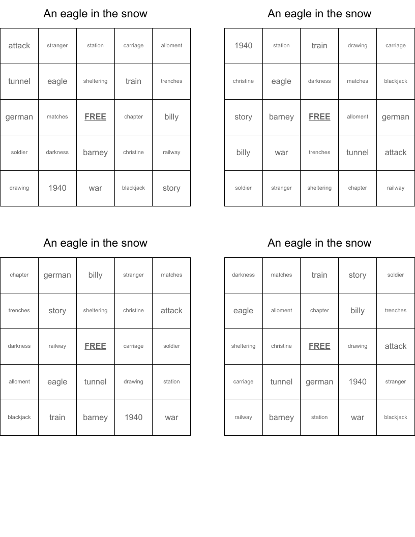 An eagle in the snow Bingo Cards