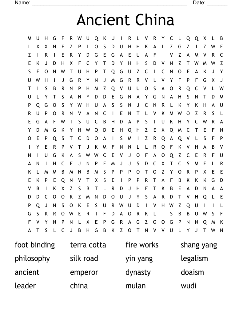 Ancient China Crossword Puzzle WordMint