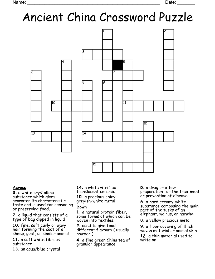 Ancient China Crossword Puzzle WordMint