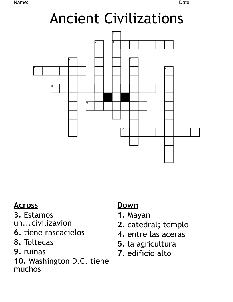 Ancient Civilizations Crossword Puzzle Answer Key 