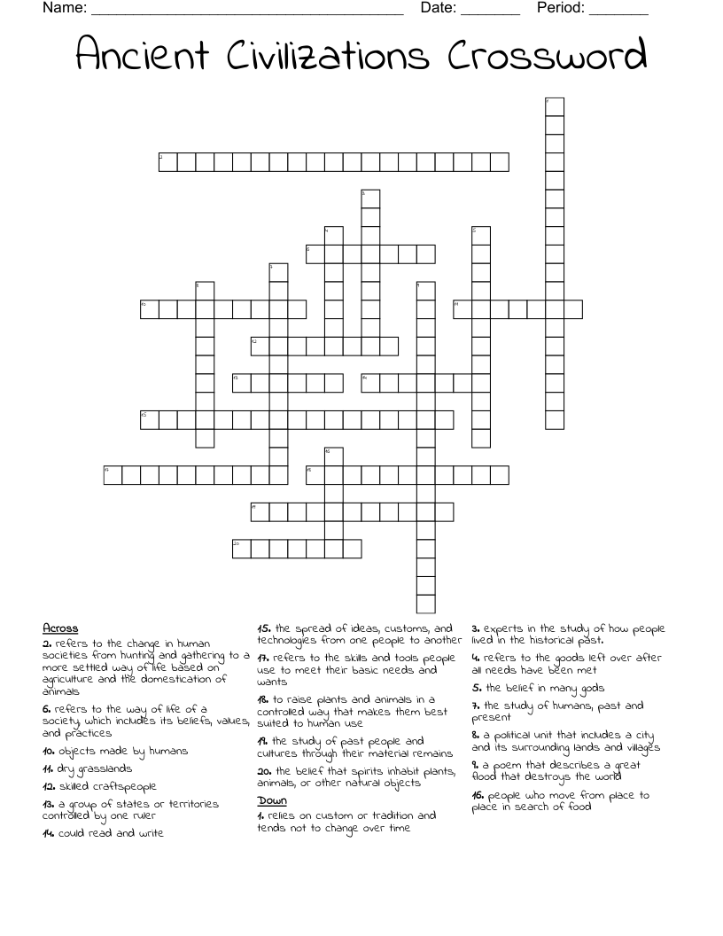 Ancient Civilizations Crossword WordMint