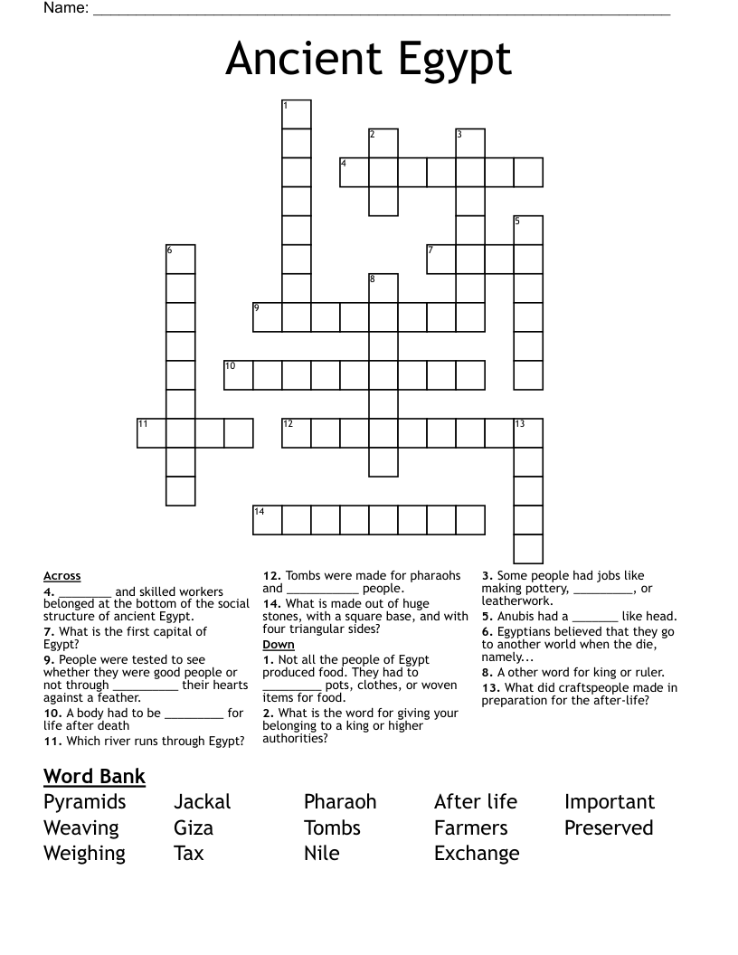 Ancient Egypt  Crossword