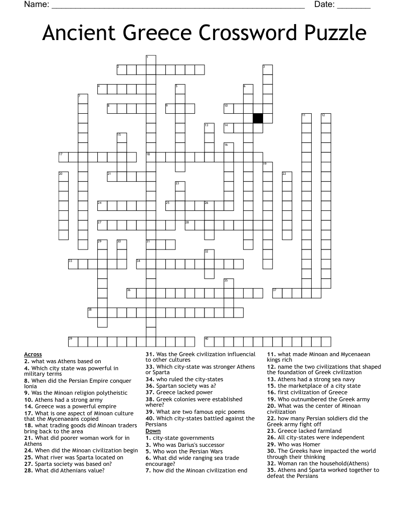 Ancient Greece Crossword Puzzle WordMint