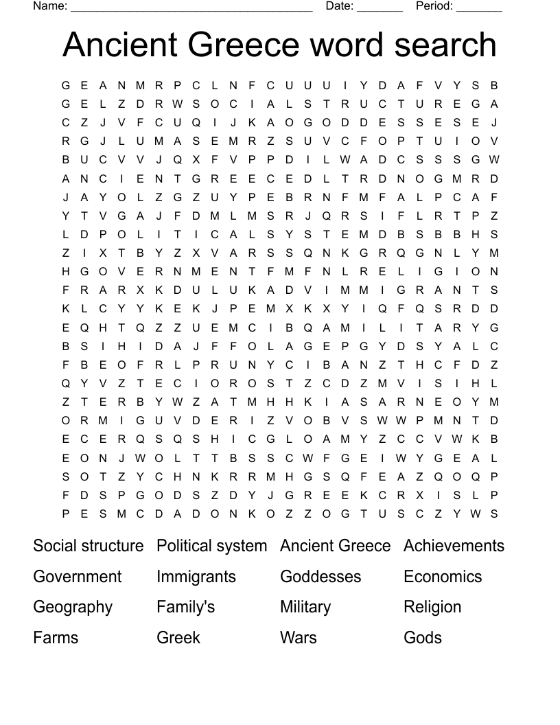 Ancient Greece word search - WordMint