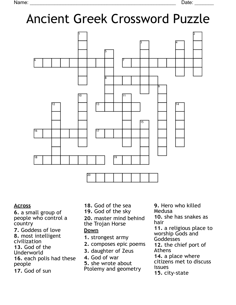 Ancient Greek Crossword Puzzle 