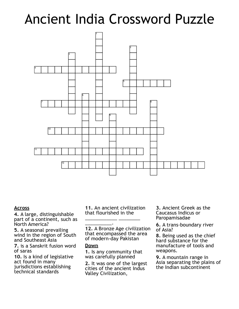 Ancient India Crossword Puzzle Answers WordMint