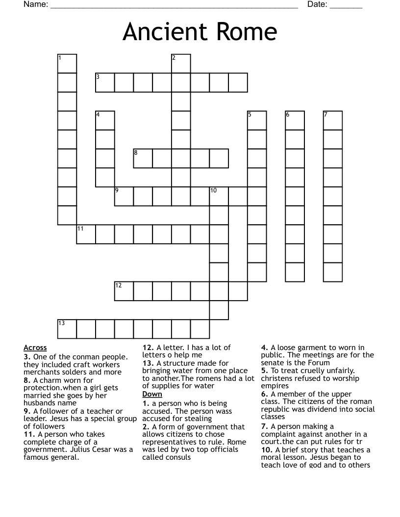 Ancient Rome Crossword WordMint