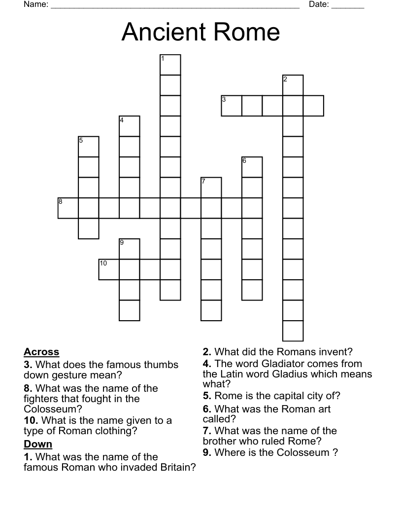 Ancient Rome Crossword WordMint