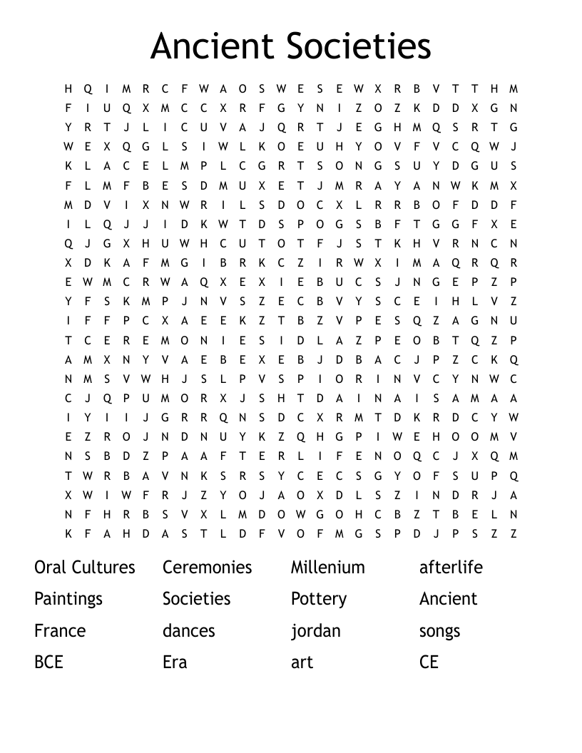 Ancient Societies Word Search
