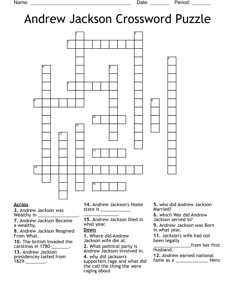 Andrew Jackson Crossword Puzzle WordMint