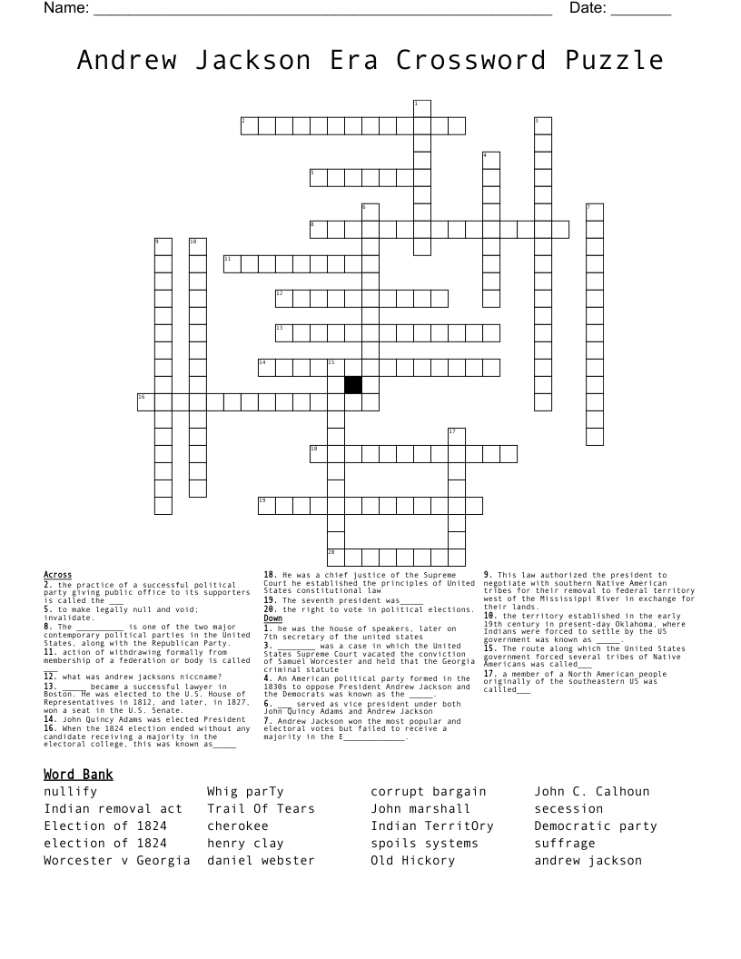 Jackson Era Crossword Puzzle WordMint