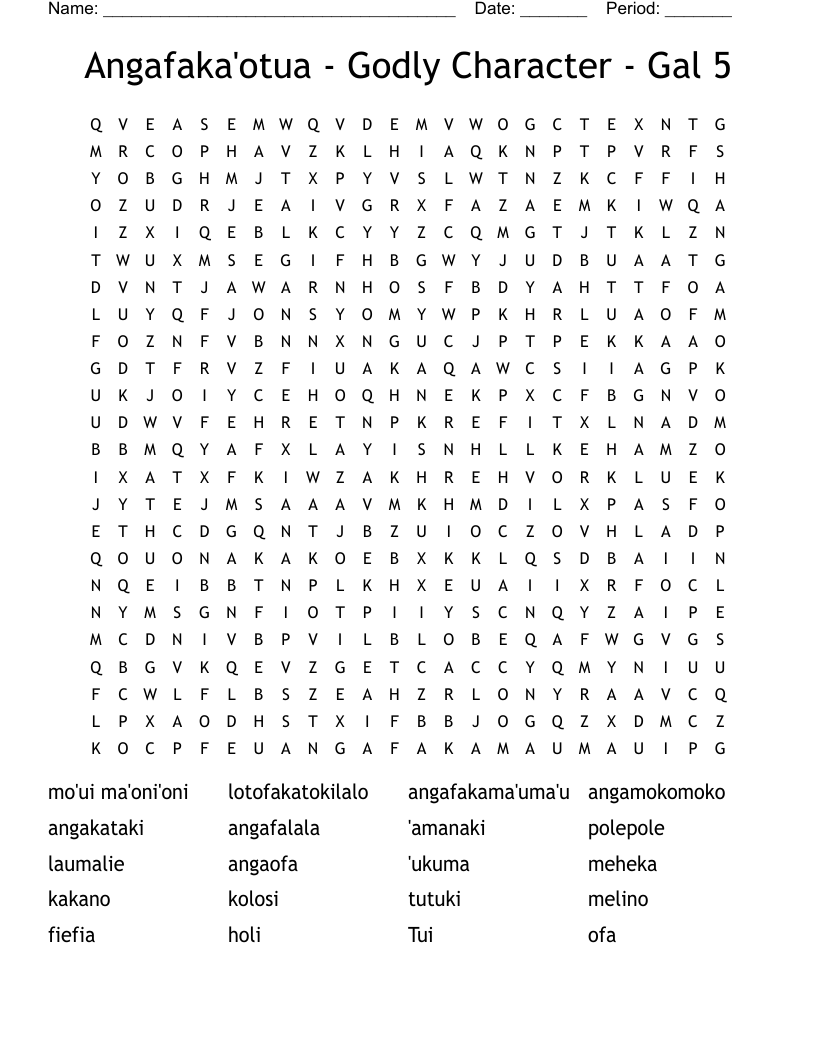 Angafaka'otua - Godly Character - Gal 5 Word Search