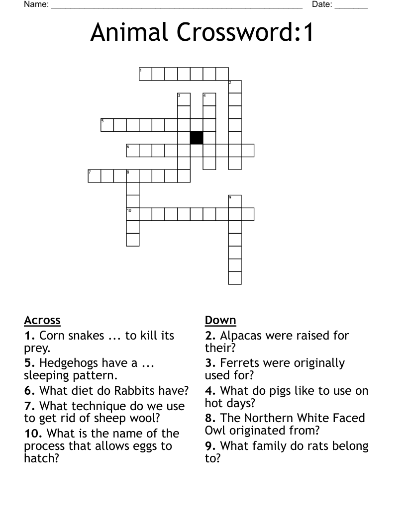 Animal Crossword1 WordMint