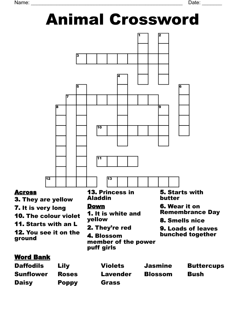 Animal Crossword - WordMint