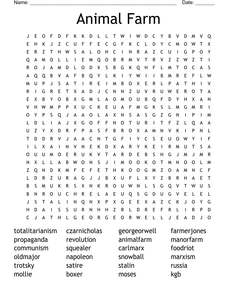 Animal Farm Word Search WordMint