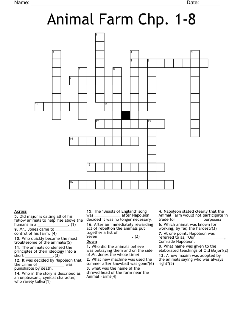 Animal Farm Chp. 1-8 Crossword