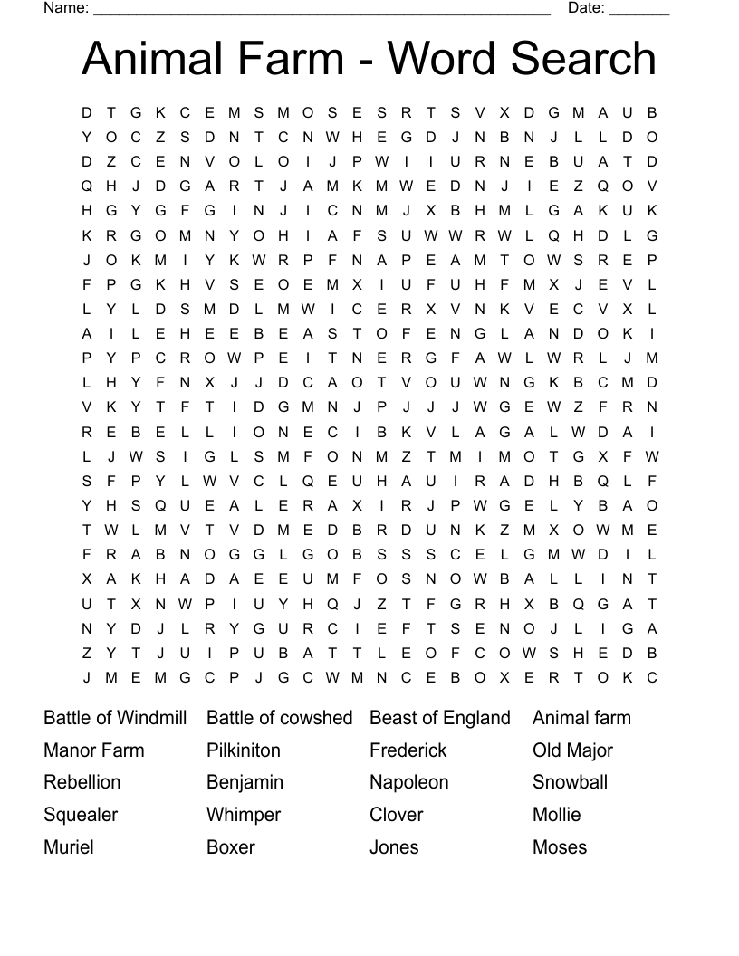 Animal Farm Word Search WordMint