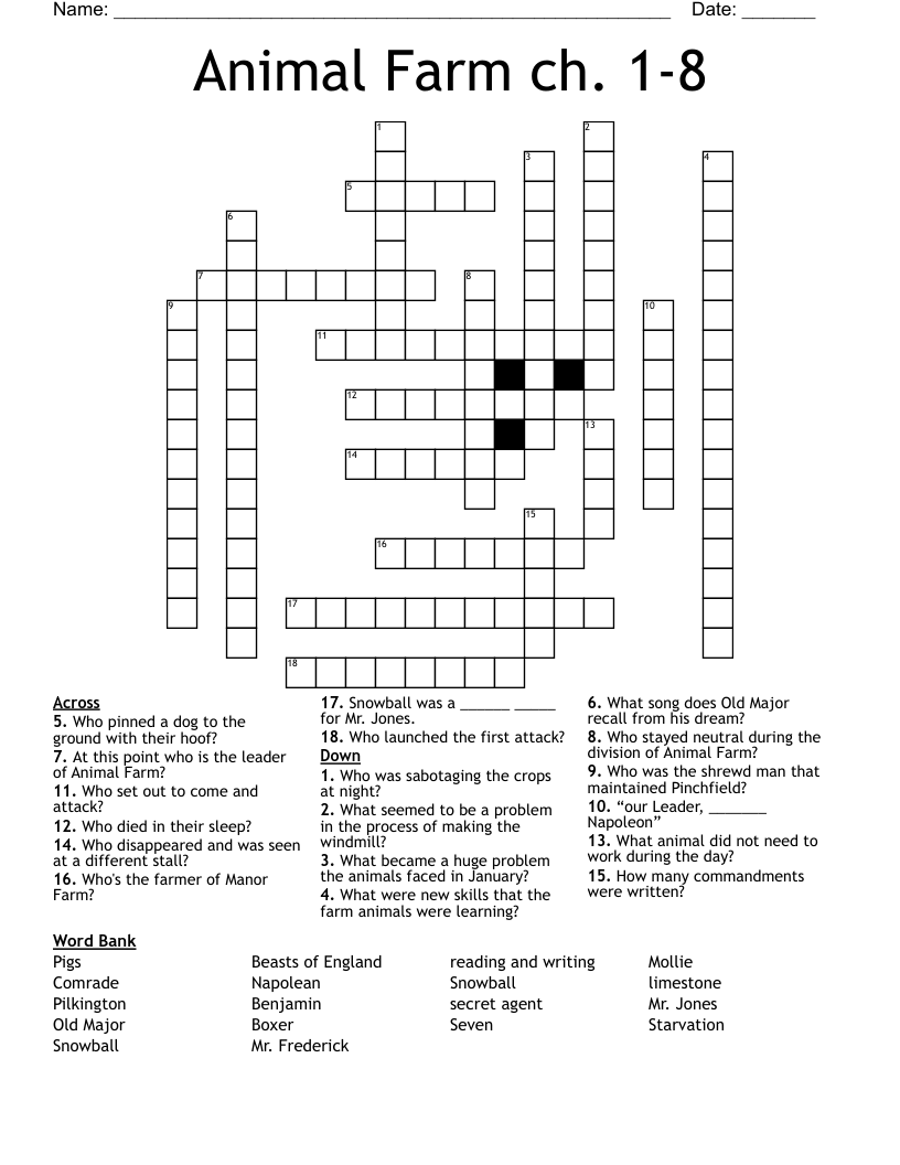 Animal Farm ch. 1-8  Crossword