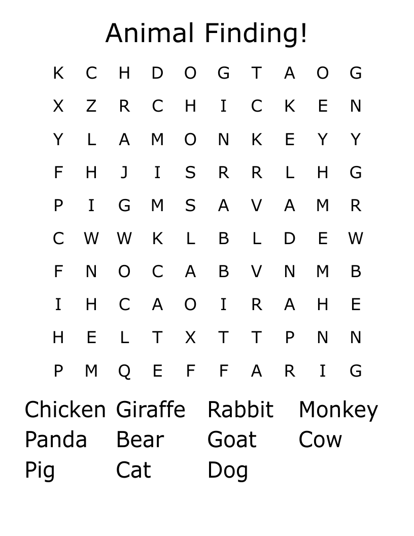 Animal Finding! Word Search