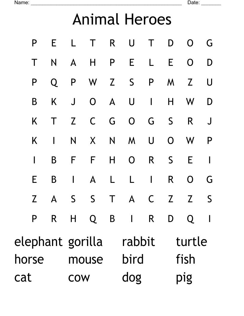 Animal Heroes Word Search