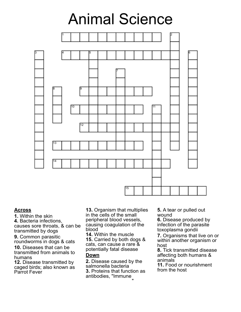 Animal Science Crossword WordMint