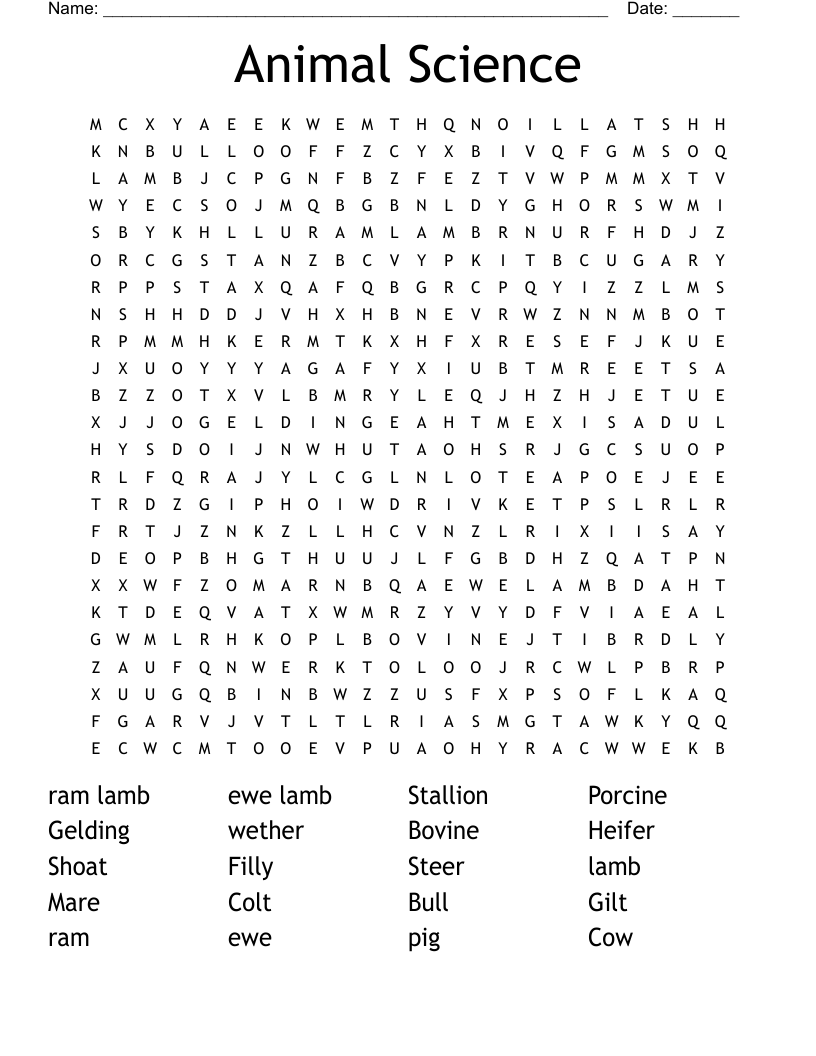 Animal Science Word Search WordMint