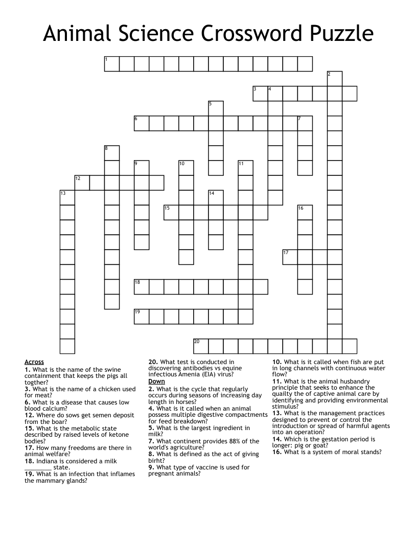 Animal Science Crossword Puzzle WordMint