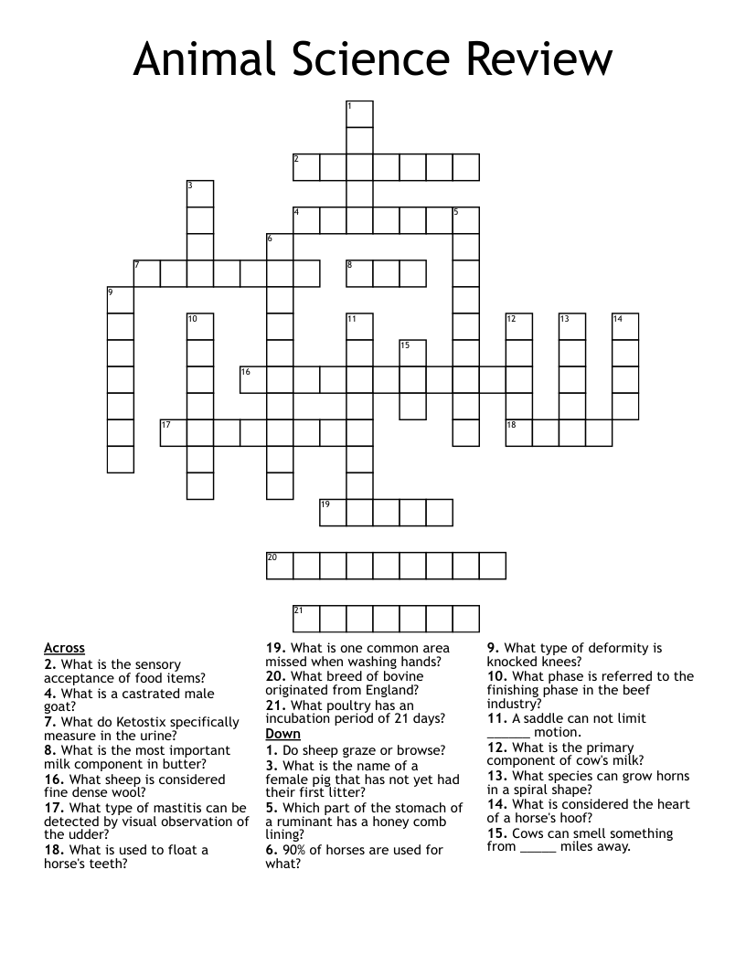 Animal Science Review Crossword WordMint