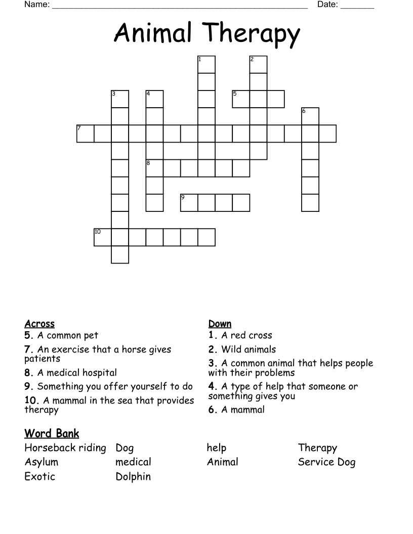 Animal Therapy  Crossword