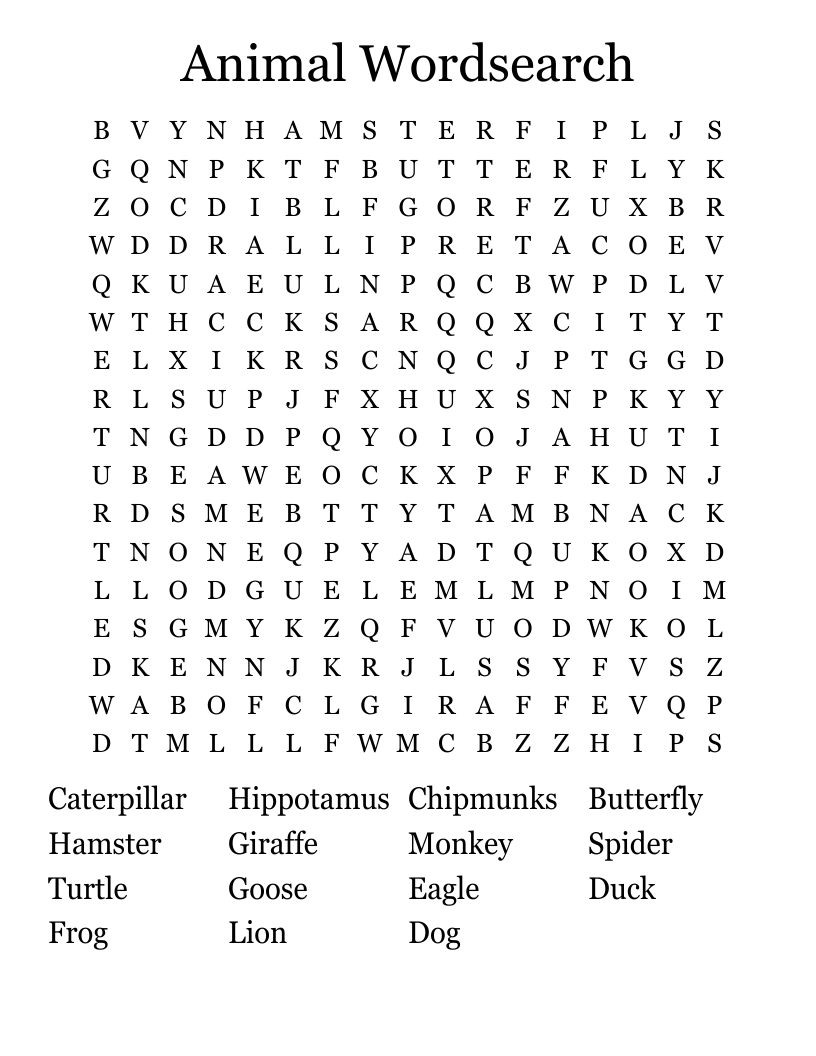 Animal Wordsearch 