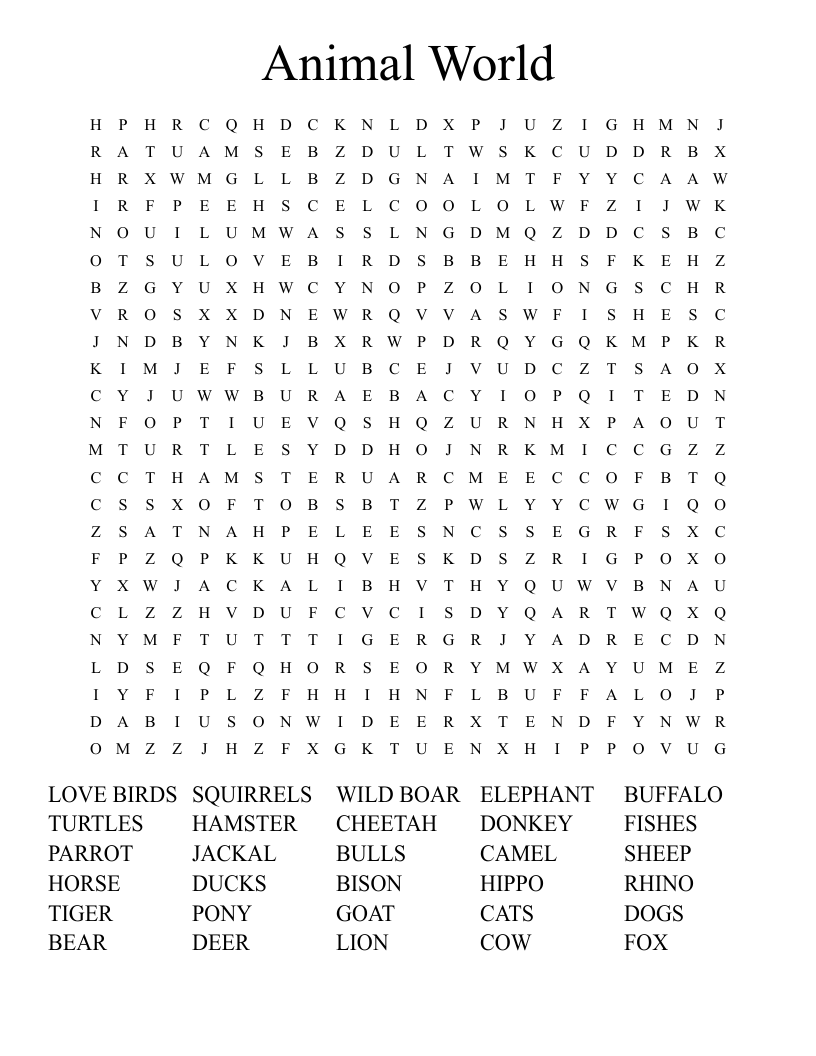 Animal World Word Search