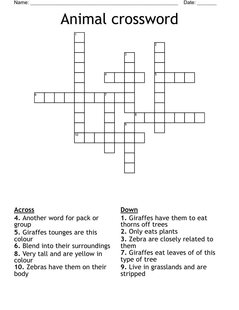 Simple Animal Crossword Puzzle Free Printable Templates