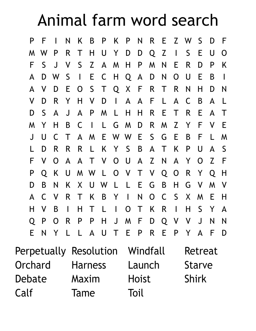Animal farm word search