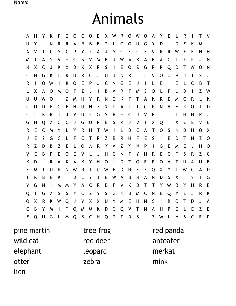 Animals Word Search