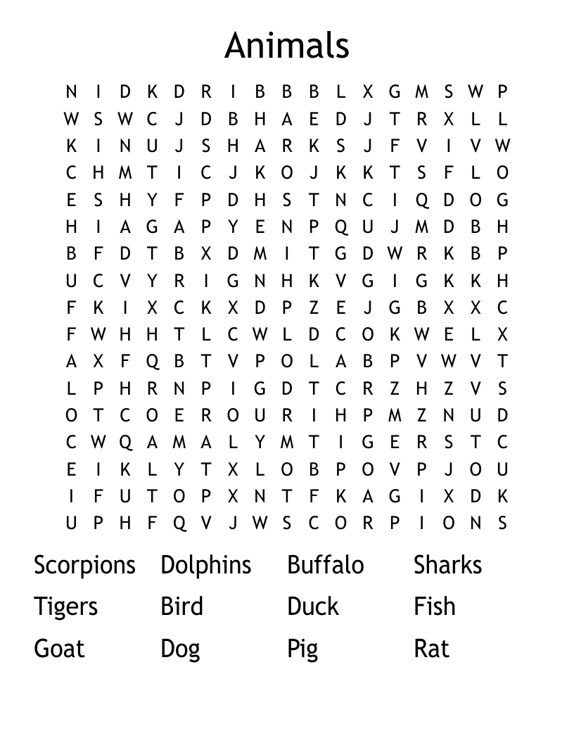 Animals Word Search