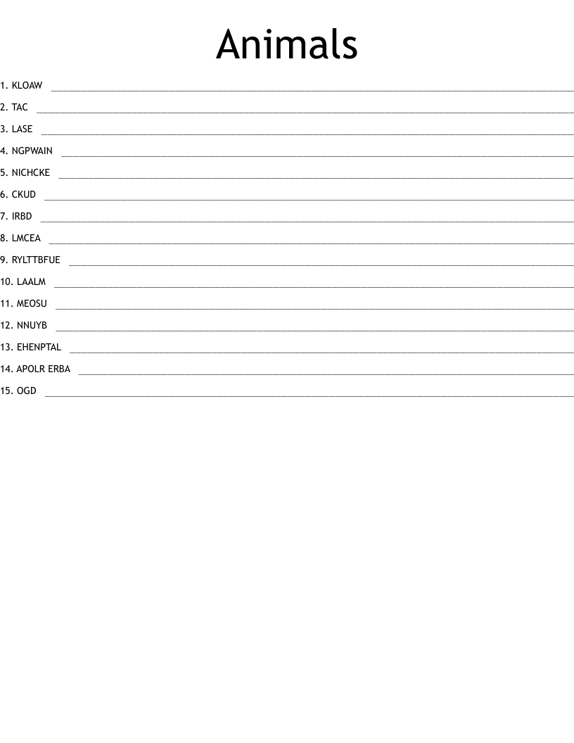 Animals Word Scramble