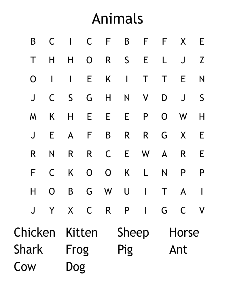 Animals Word Search