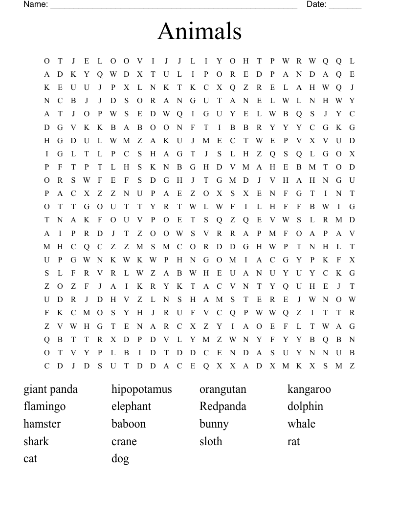 Animals Word Search