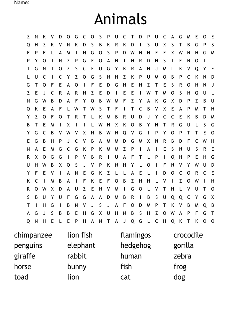 Animals Word Search